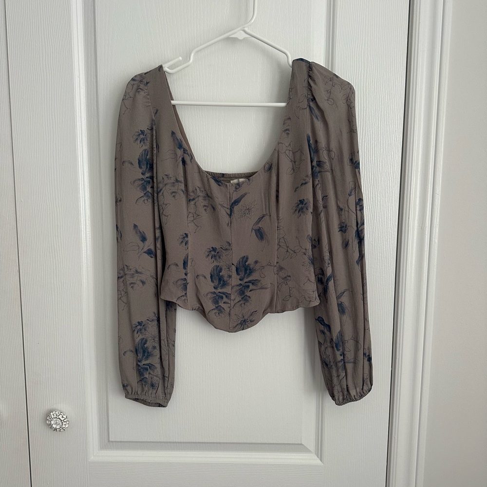 Floral Print Corset Style Long Sleeve Blouse
